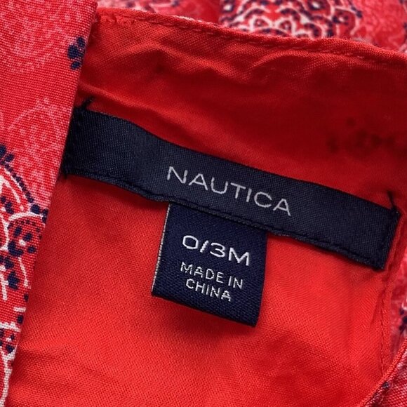 Nautica Baby Girl Handkerchief Dress 0-3M Sleeveless Red Medallion Print Cotton - Picture 3 of 15